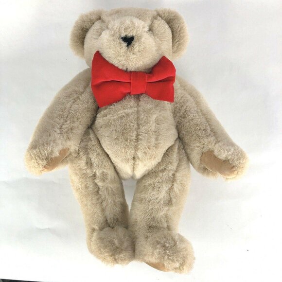 The Vermont Teddy Bear Company Plush Jointed Red Bow Tie Brown 16" Tan Stuffed - Picture 3 of 7